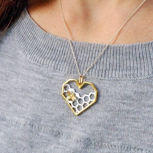 Artisan Handmade 925 Silver Bee Honeycomb Necklace - Picture 7 of 10